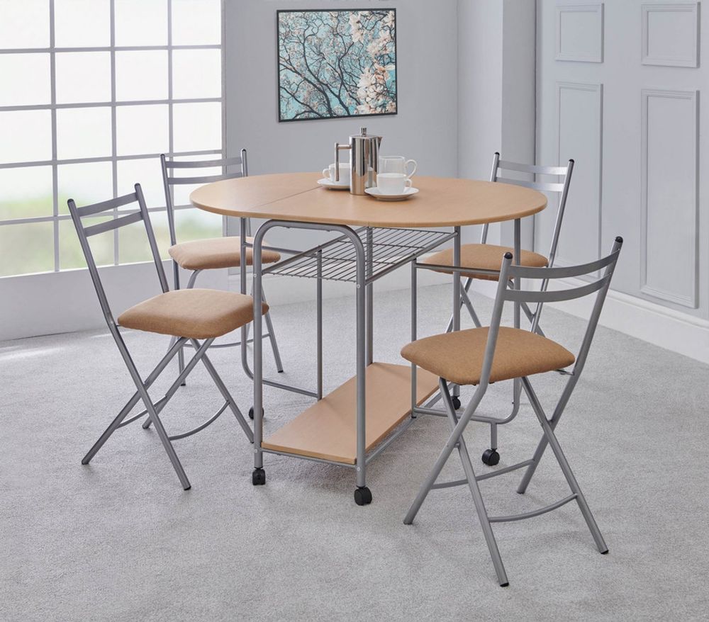 Stowaway 4 seat dining set - Oak / Silver - Dining Set from Greenhurst