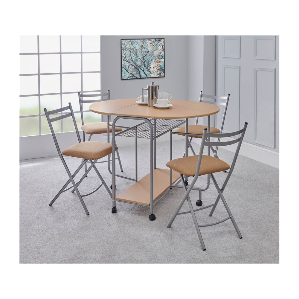 Stowaway 4 seat dining set - Oak / Silver - Dining Set from Greenhurst