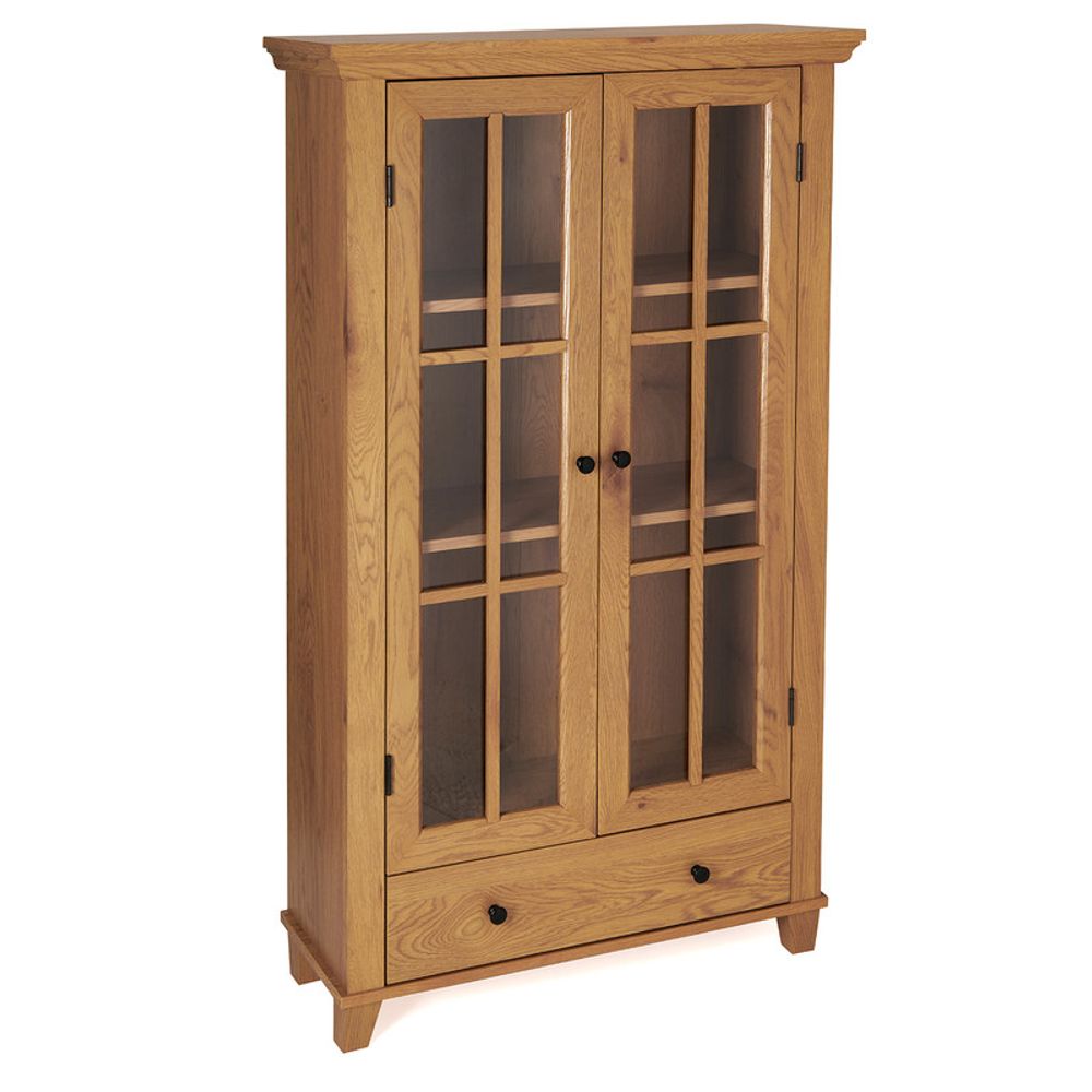 Greenhurst Display Cabinet, Media Storage with Shelving and Drawer, Double Perspex Doors H132.5 W76cm D30cm (Oak) - Display Cabinet from Greenhurst