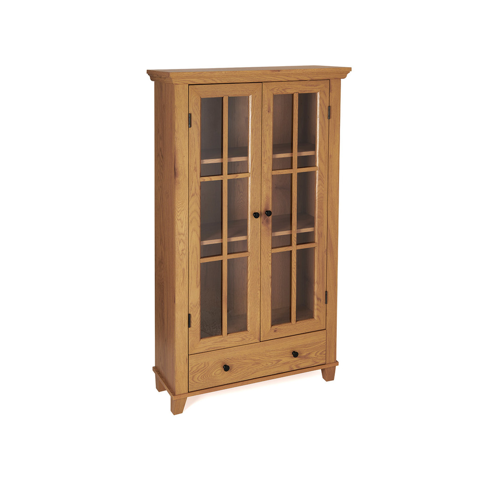 Greenhurst Display Cabinet, Media Storage with Shelving and Drawer, Double Perspex Doors H132.5 W76cm D30cm (Oak) - Display Cabinet from Greenhurst