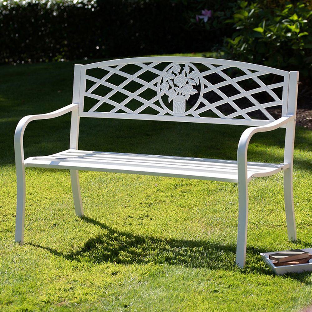 Coalbrookdale White Garden Bench - Garden Chairs from Greenhurst