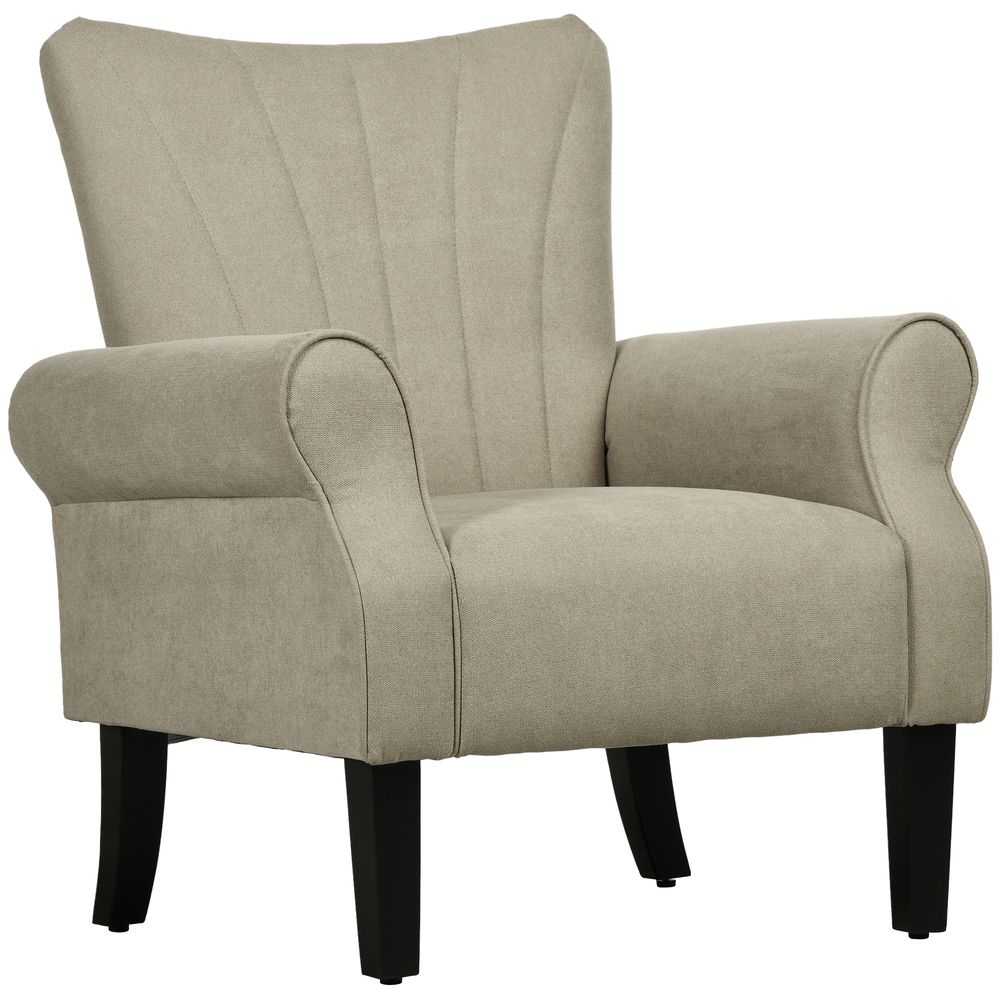Armchair, Upholstered Modern Accent Chair with Wood Legs, Beige - Accent Chair from HOMCOM
