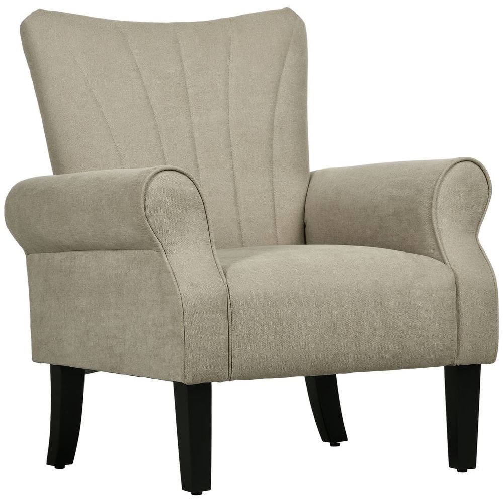 Armchair, Upholstered Modern Accent Chair with Wood Legs, Beige - Accent Chair from HOMCOM