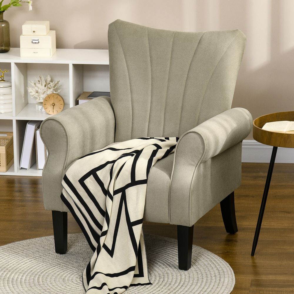 Armchair, Upholstered Modern Accent Chair with Wood Legs, Beige - Accent Chair from HOMCOM