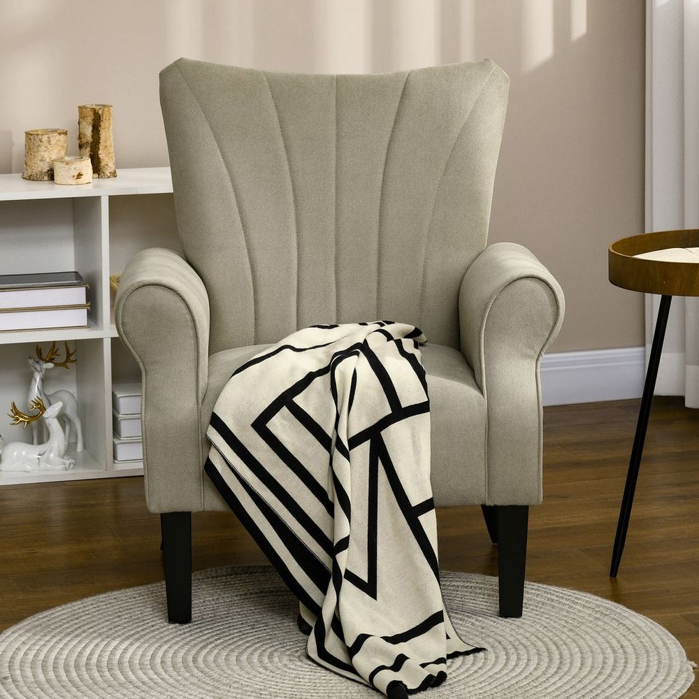 Armchair, Upholstered Modern Accent Chair with Wood Legs, Beige - Accent Chair from HOMCOM