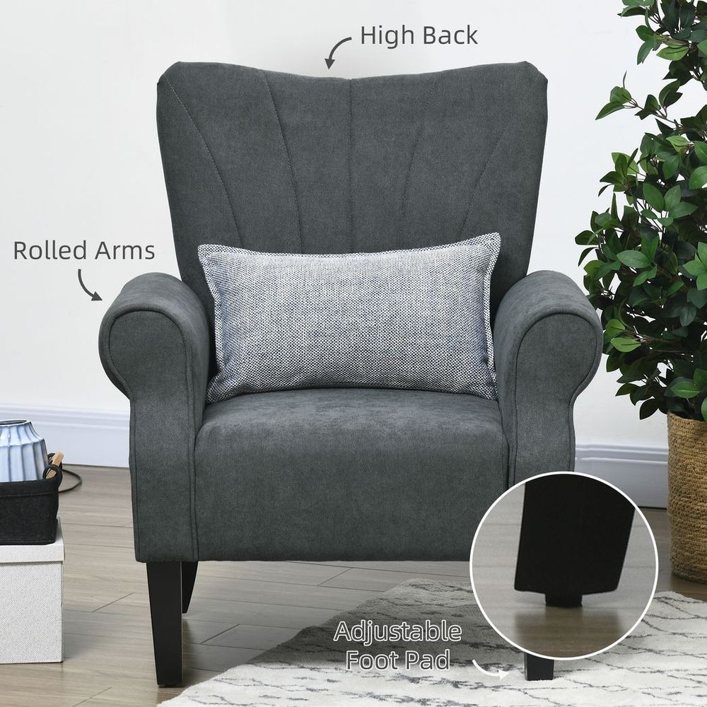 Armchair, Upholstered Modern Accent Chair with Wood Legs, Grey - Accent Chair from HOMCOM