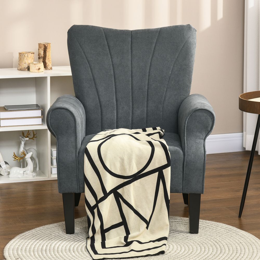 Armchair, Upholstered Modern Accent Chair with Wood Legs, Grey - Accent Chair from HOMCOM