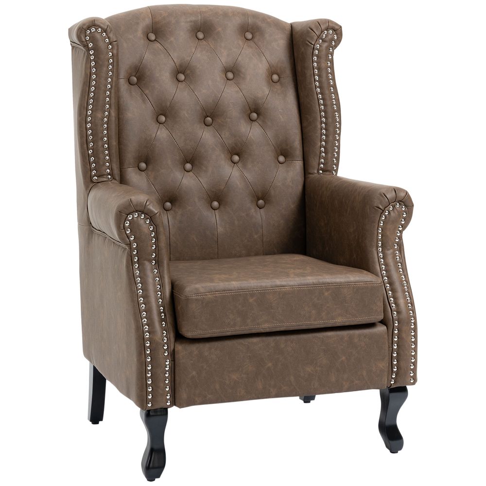 Chesterfield-style Wing Back Armchair Tufted Accent Chair Brown - Accent Chair from HOMCOM