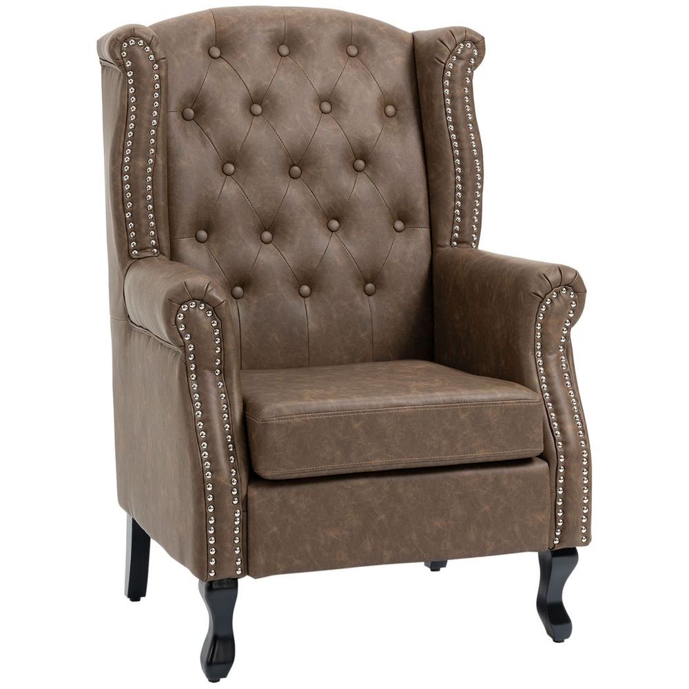 Chesterfield-style Wing Back Armchair Tufted Accent Chair Brown - Accent Chair from HOMCOM