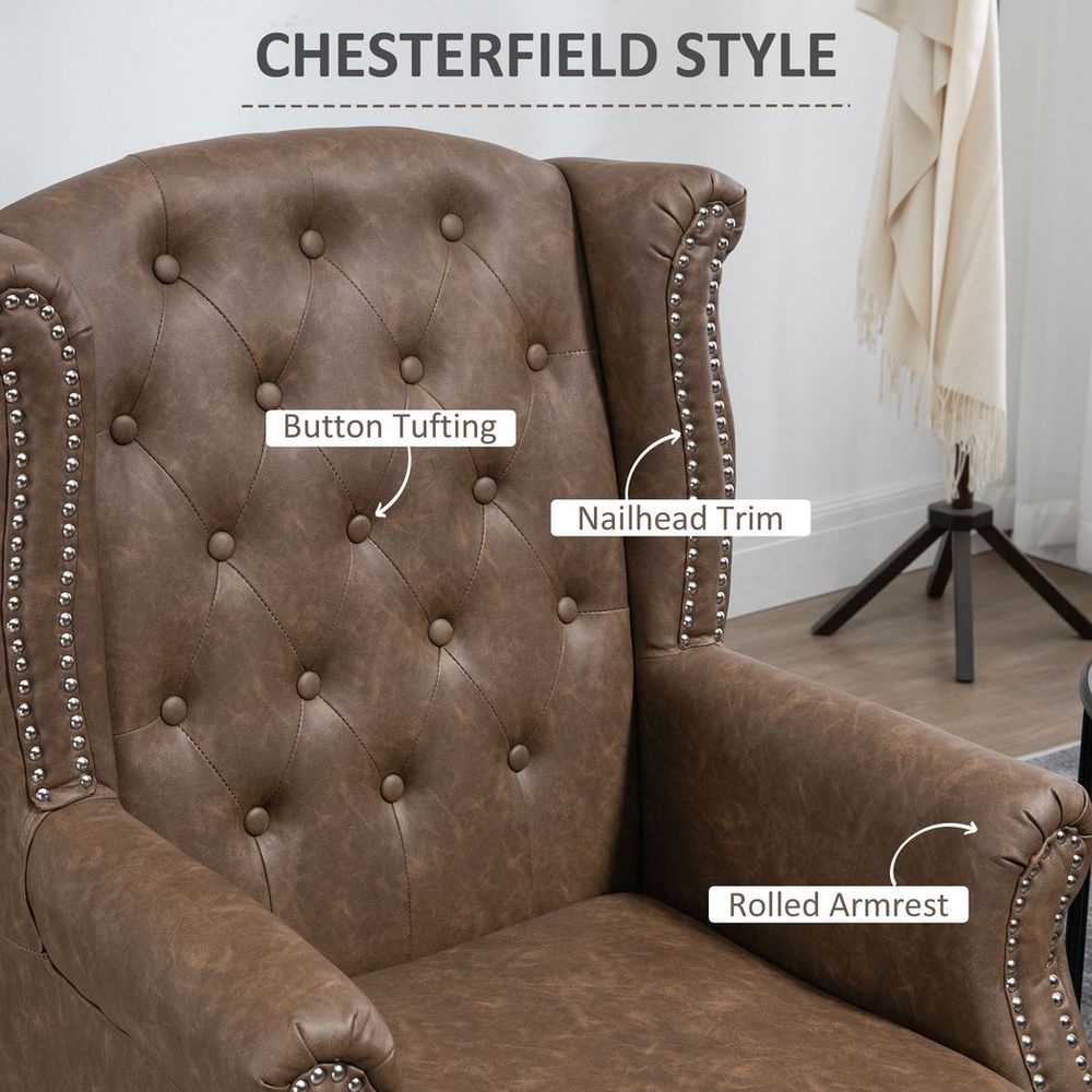 Chesterfield-style Wing Back Armchair Tufted Accent Chair Brown - Accent Chair from HOMCOM