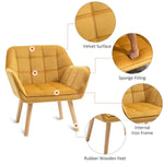 Luxe Velvet-Feel Accent Chair w/ Wide Arms Slanted Back Padding Wood Legs Yellow - Accent Chair from HOMCOM