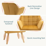 Luxe Velvet-Feel Accent Chair w/ Wide Arms Slanted Back Padding Wood Legs Yellow - Accent Chair from HOMCOM