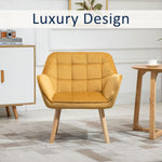 Luxe Velvet-Feel Accent Chair w/ Wide Arms Slanted Back Padding Wood Legs Yellow - Accent Chair from HOMCOM