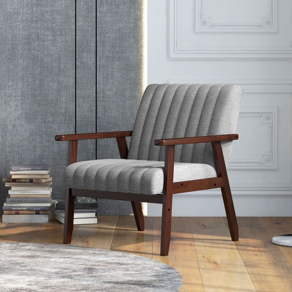 Modern Accent Chair Upholstered Armchair for Bedroom Living Room Grey - Accent Chair from HOMCOM