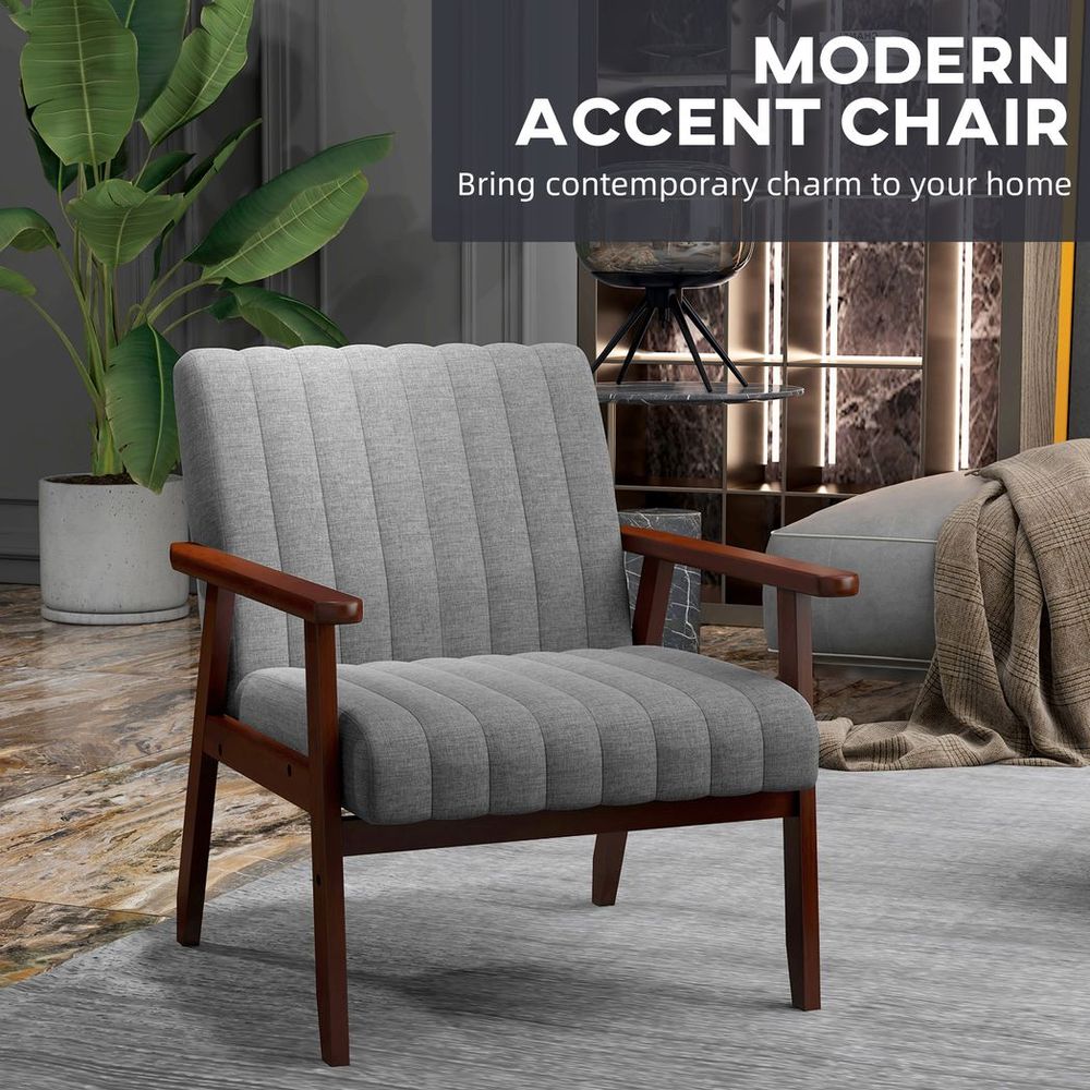 Modern Accent Chair Upholstered Armchair for Bedroom Living Room Grey - Accent Chair from HOMCOM