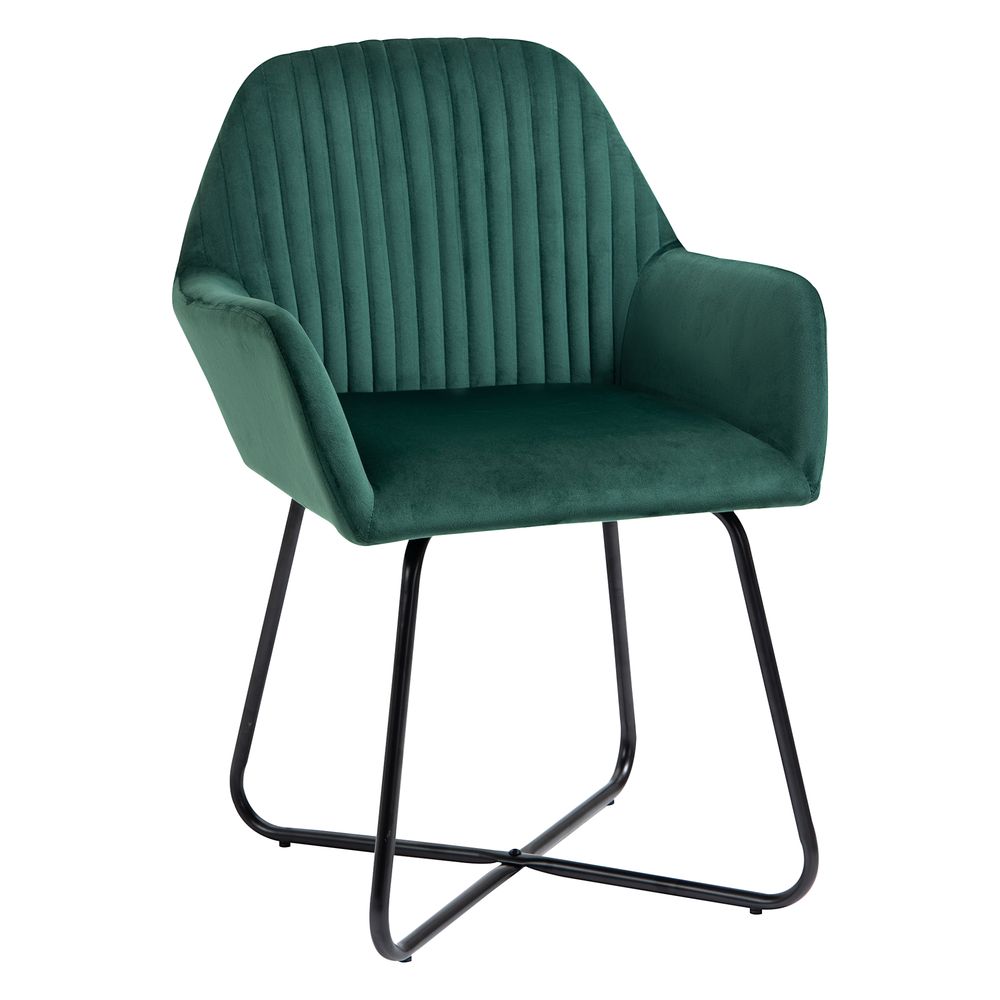 Modern Accent Chair Velvet-Feel Upholstered Lounge Armchair Metal Base Green - Accent Chair from HOMCOM