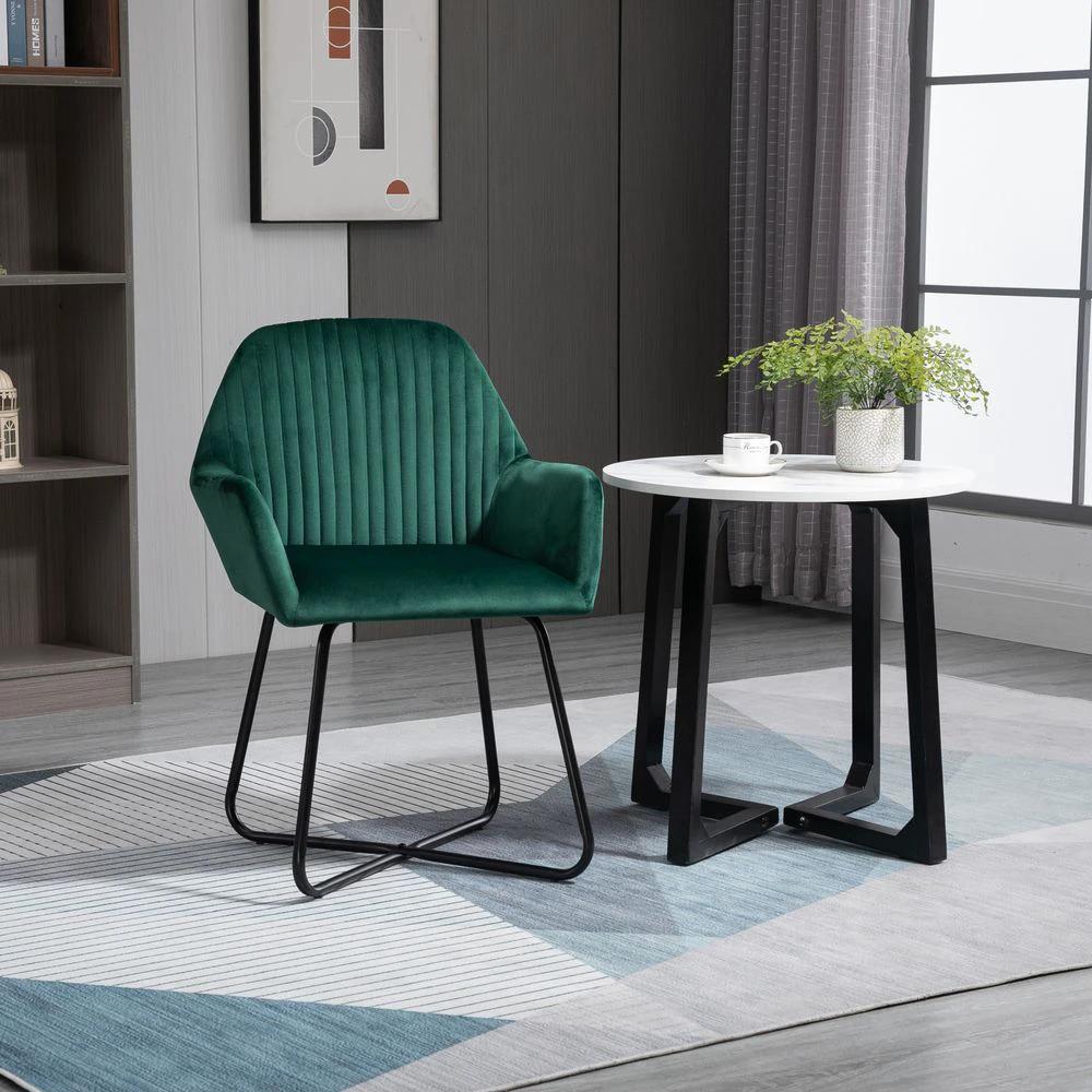 Modern Accent Chair Velvet-Feel Upholstered Lounge Armchair Metal Base Green by HOMCOM