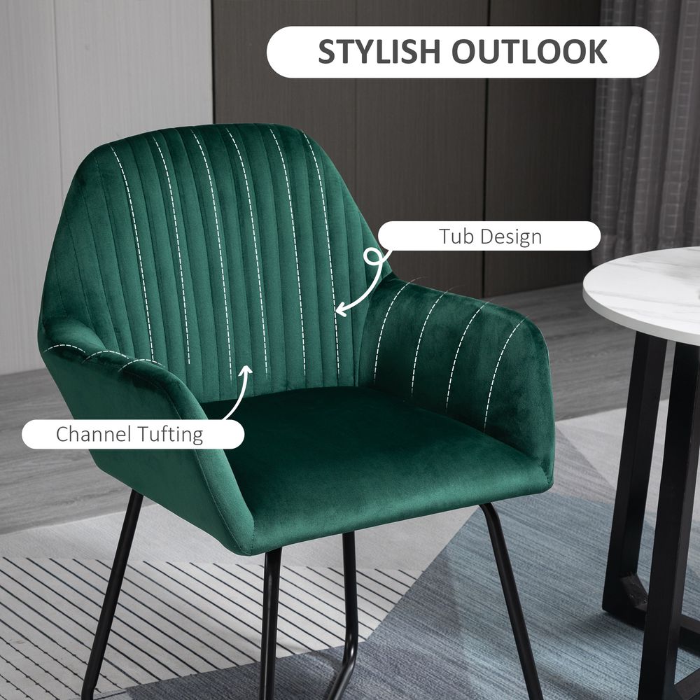Modern Accent Chair Velvet-Feel Upholstered Lounge Armchair Metal Base Green - Accent Chair from HOMCOM