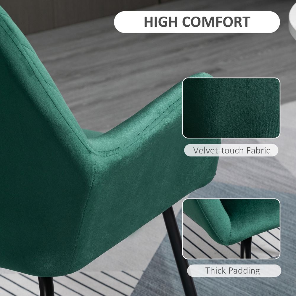 Modern Accent Chair Velvet-Feel Upholstered Lounge Armchair Metal Base Green - Accent Chair from HOMCOM