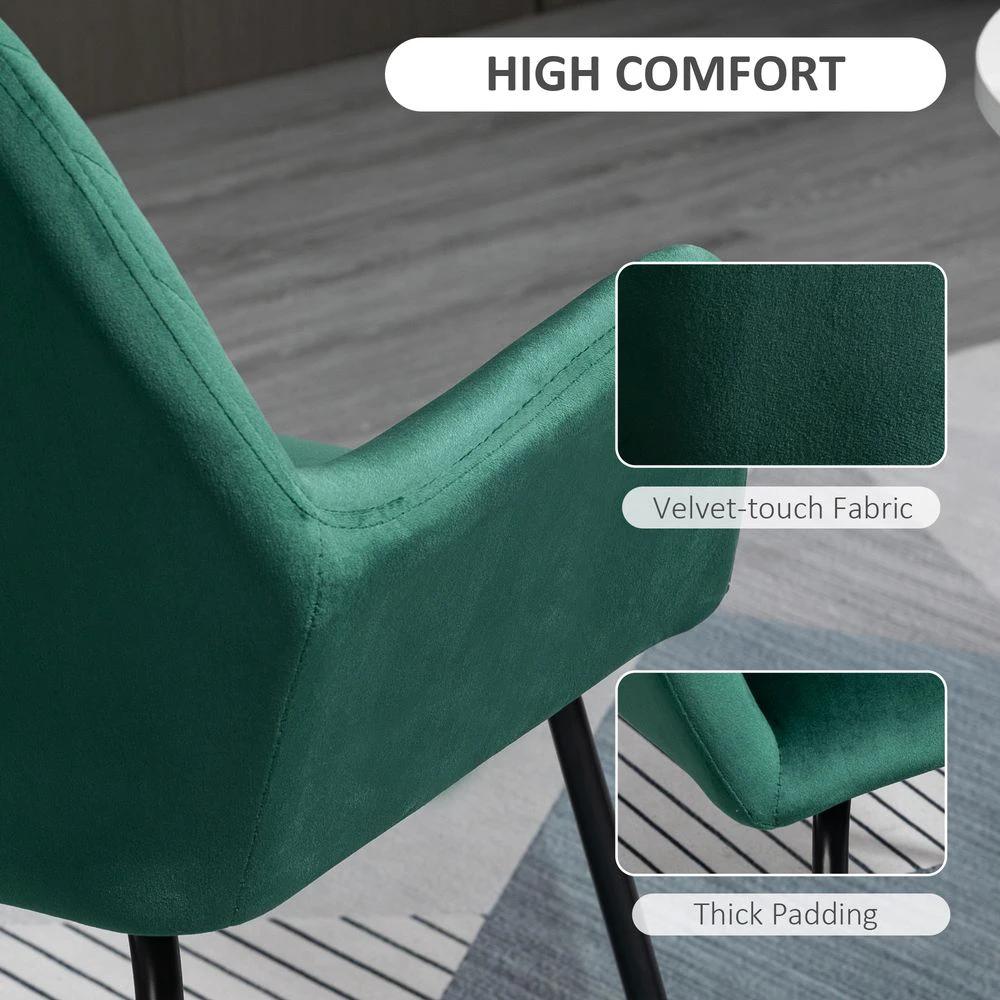 Modern Accent Chair Velvet-Feel Upholstered Lounge Armchair Metal Base Green by HOMCOM