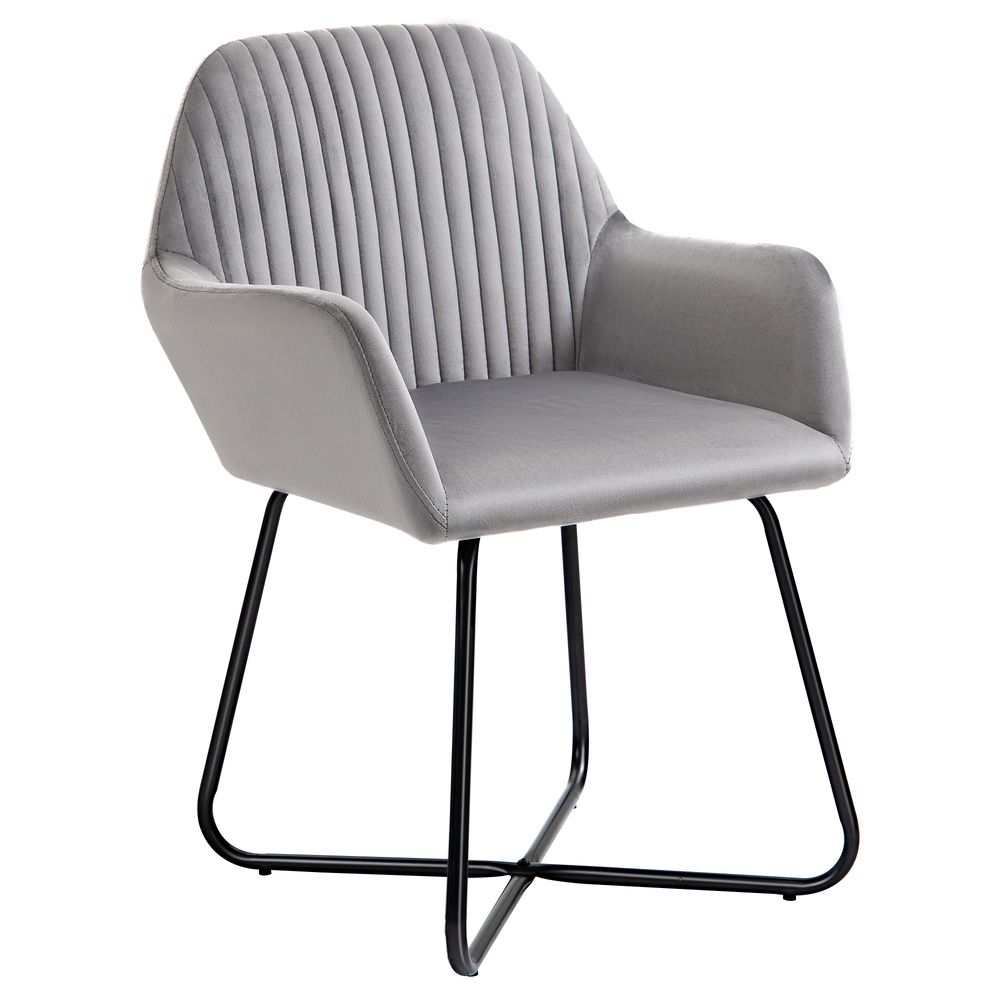 Modern Accent Chair Velvet-Feel Upholstered Lounge Armchair Metal Base Grey - Accent Chair from HOMCOM