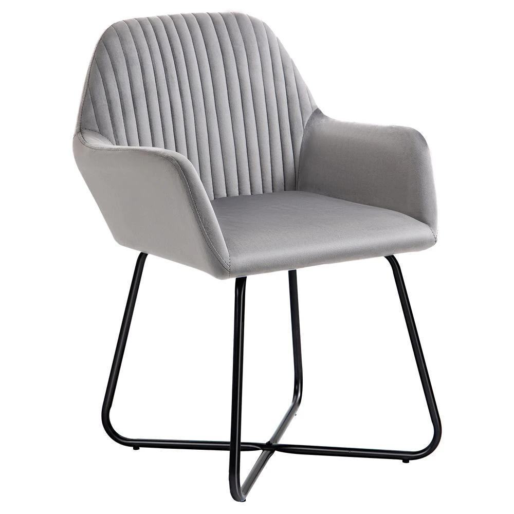 Modern Accent Chair Velvet-Feel Upholstered Lounge Armchair Metal Base Grey by HOMCOM