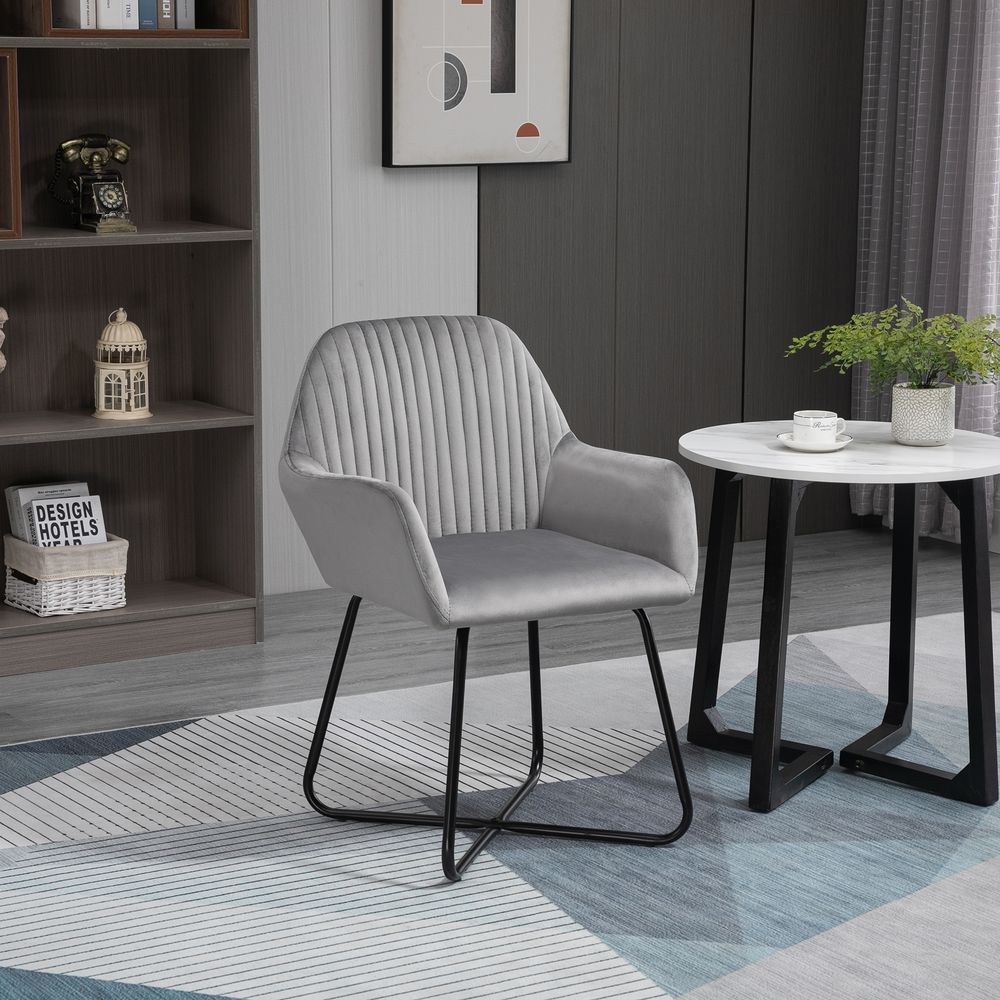 Modern Accent Chair Velvet-Feel Upholstered Lounge Armchair Metal Base Grey - Accent Chair from HOMCOM