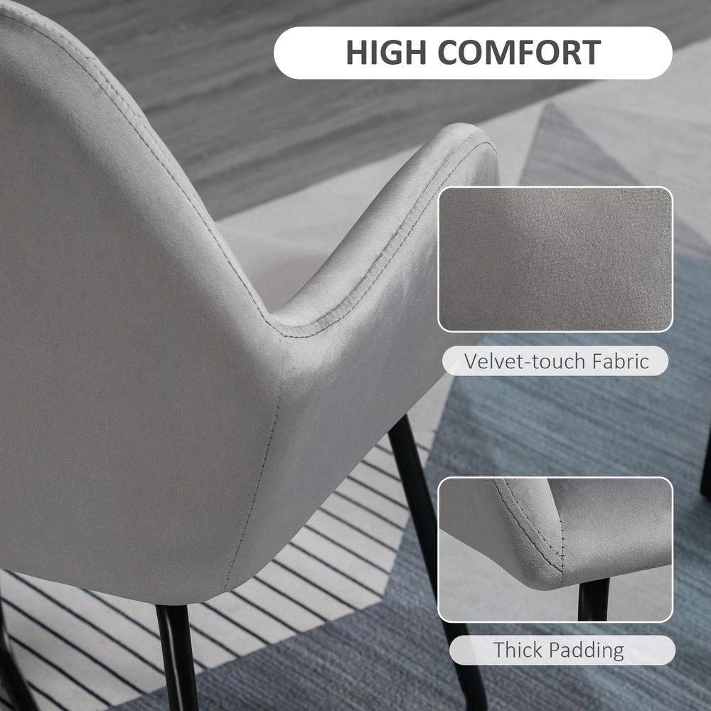 Modern Accent Chair Velvet-Feel Upholstered Lounge Armchair Metal Base Grey by HOMCOM