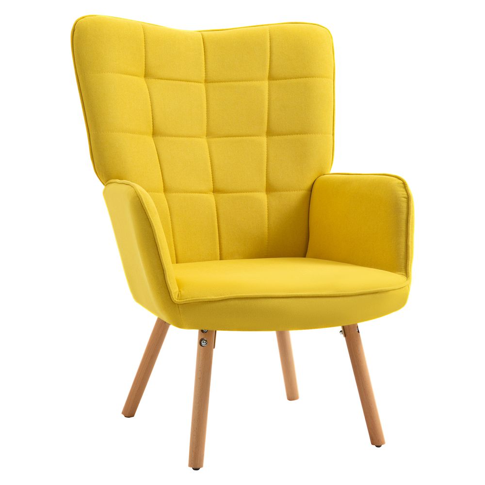 Modern Accent Chair Velvet-Touch Tufted Wingback Armchair, Yellow - Accent Chair from HOMCOM