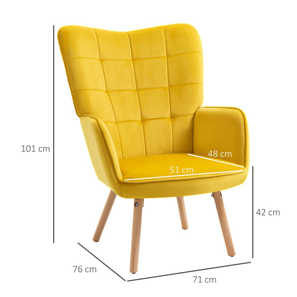 Modern Accent Chair Velvet-Touch Tufted Wingback Armchair, Yellow - Accent Chair from HOMCOM