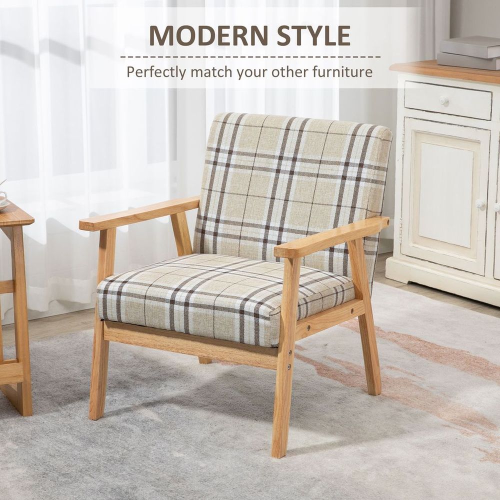 Modern Accent Chairs Upholstered Linen-Feel Living Room Chair Beige - Accent Chair from HOMCOM