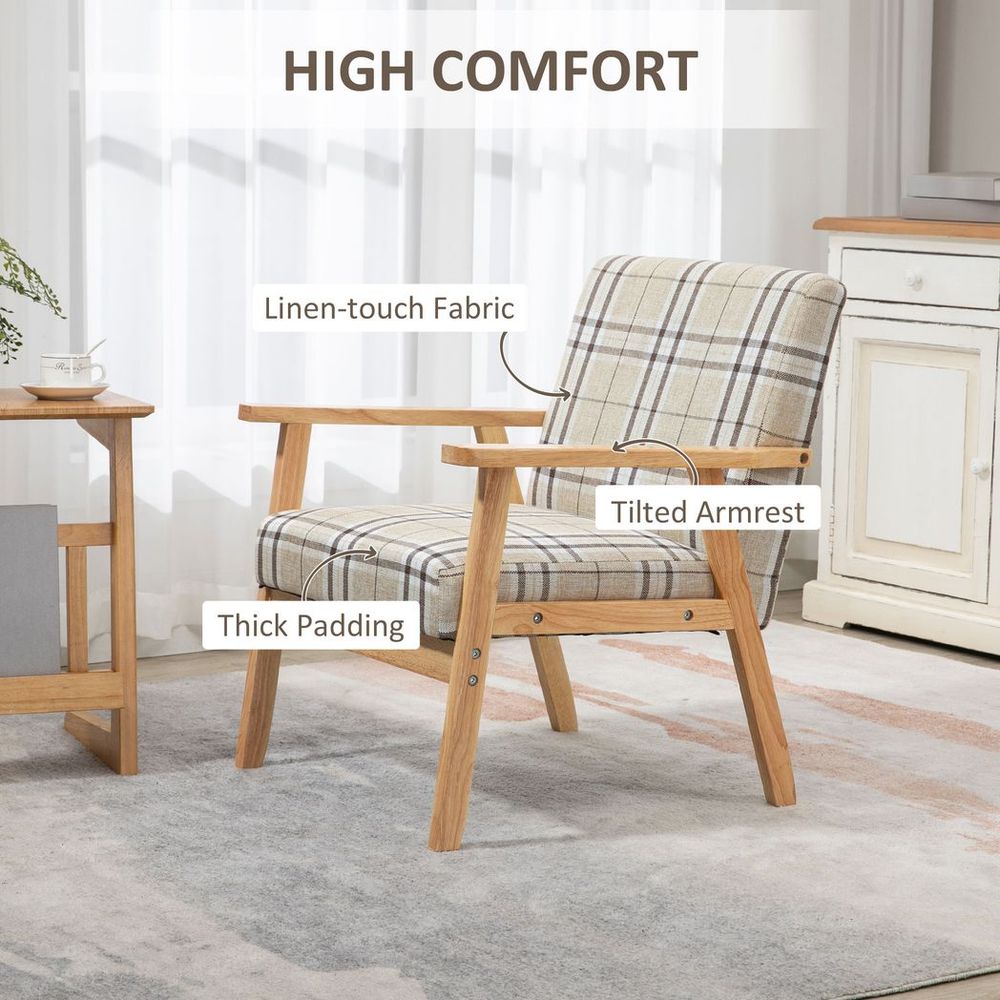 Modern Accent Chairs Upholstered Linen-Feel Living Room Chair Beige - Accent Chair from HOMCOM