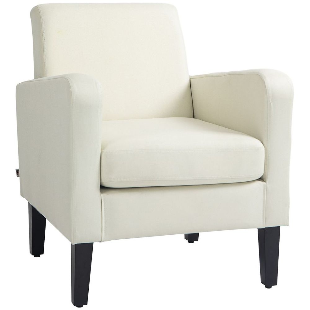 Modern Armchair Accent Chair with Rubber Wood Leg for Bedroom Cream White - Accent Chair from HOMCOM
