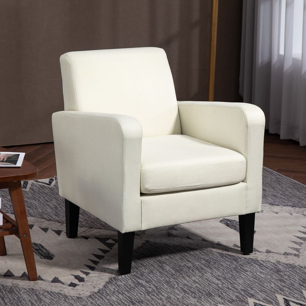 Modern Armchair Accent Chair with Rubber Wood Leg for Bedroom Cream White - Accent Chair from HOMCOM