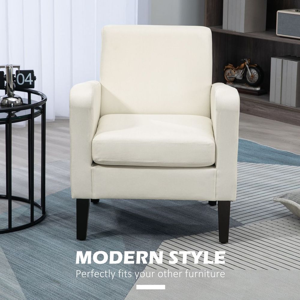 Modern Armchair Accent Chair with Rubber Wood Leg for Bedroom Cream White - Accent Chair from HOMCOM