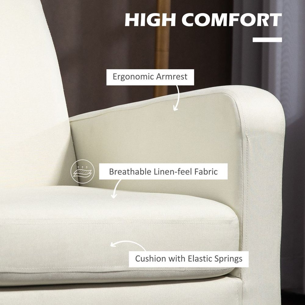 Modern Armchair Accent Chair with Rubber Wood Leg for Bedroom Cream White - Accent Chair from HOMCOM