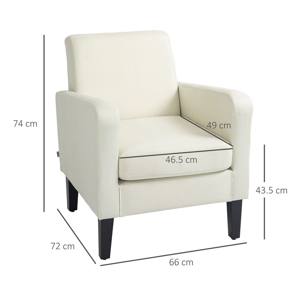 Modern Armchair Accent Chair with Rubber Wood Leg for Bedroom Cream White - Accent Chair from HOMCOM