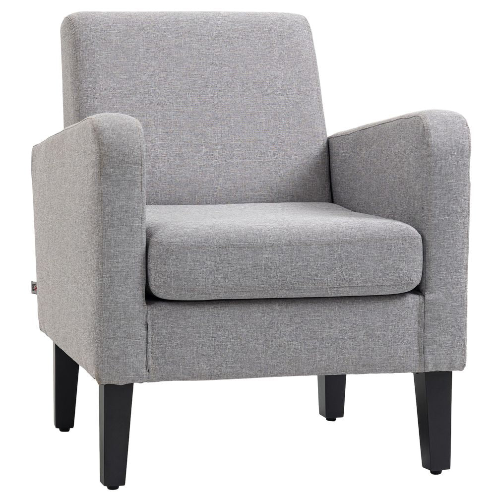 Modern Armchair Accent Chair with Rubber Wood Legs for Bedroom Light Grey - Accent Chair from HOMCOM
