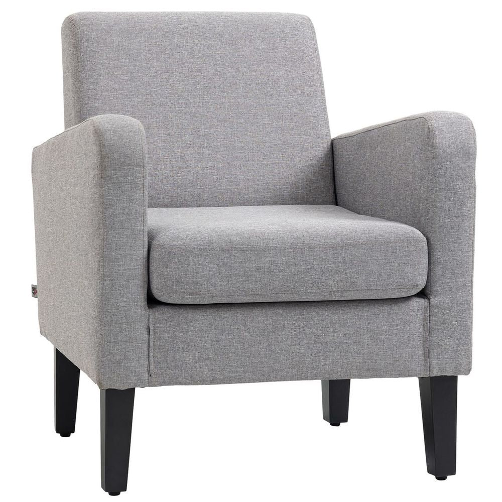 Modern Armchair Accent Chair with Rubber Wood Legs for Bedroom Light Grey - Accent Chair from HOMCOM