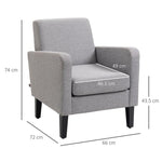 Modern Armchair Accent Chair with Rubber Wood Legs for Bedroom Light Grey - Accent Chair from HOMCOM