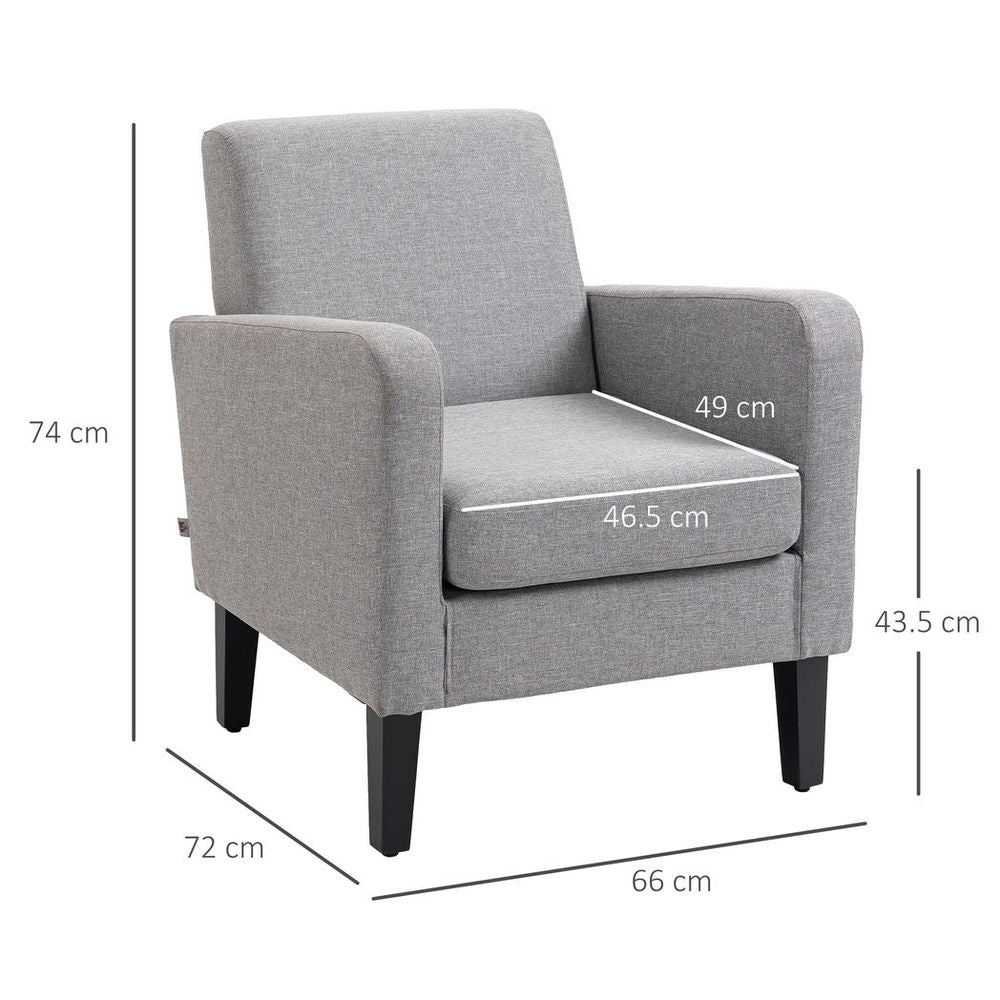 Modern Armchair Accent Chair with Rubber Wood Legs for Bedroom Light Grey - Accent Chair from HOMCOM