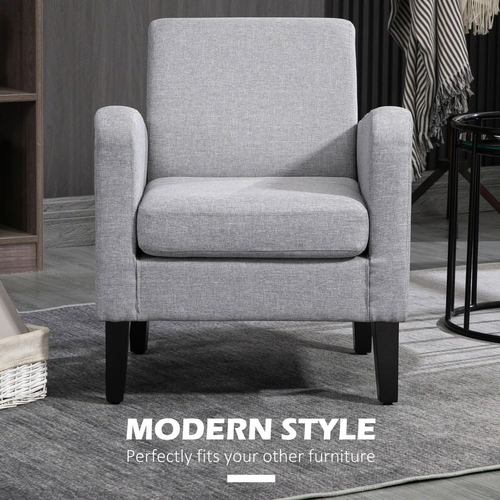 Modern Armchair Accent Chair with Rubber Wood Legs for Bedroom Light Grey - Accent Chair from HOMCOM