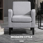 Modern Armchair Accent Chair with Rubber Wood Legs for Bedroom Light Grey - Accent Chair from HOMCOM