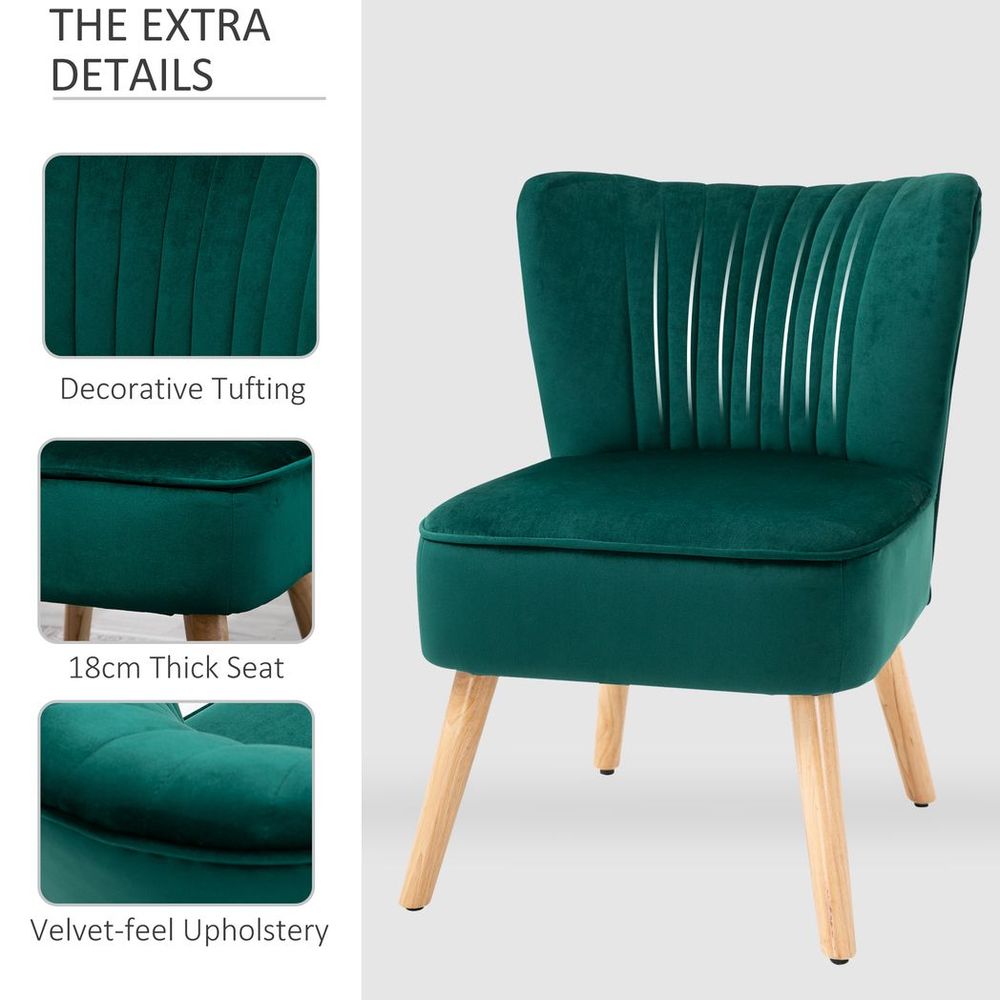 Velvet Accent Chair Occasional Tub Chair for Living Room Bedroom Green - Accent Chair from HOMCOM