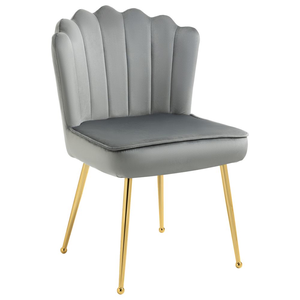 Velvet-Feel Shell Luxe Accent Chair Home Bedroom Lounge Metal Legs Grey - Accent Chair from HOMCOM