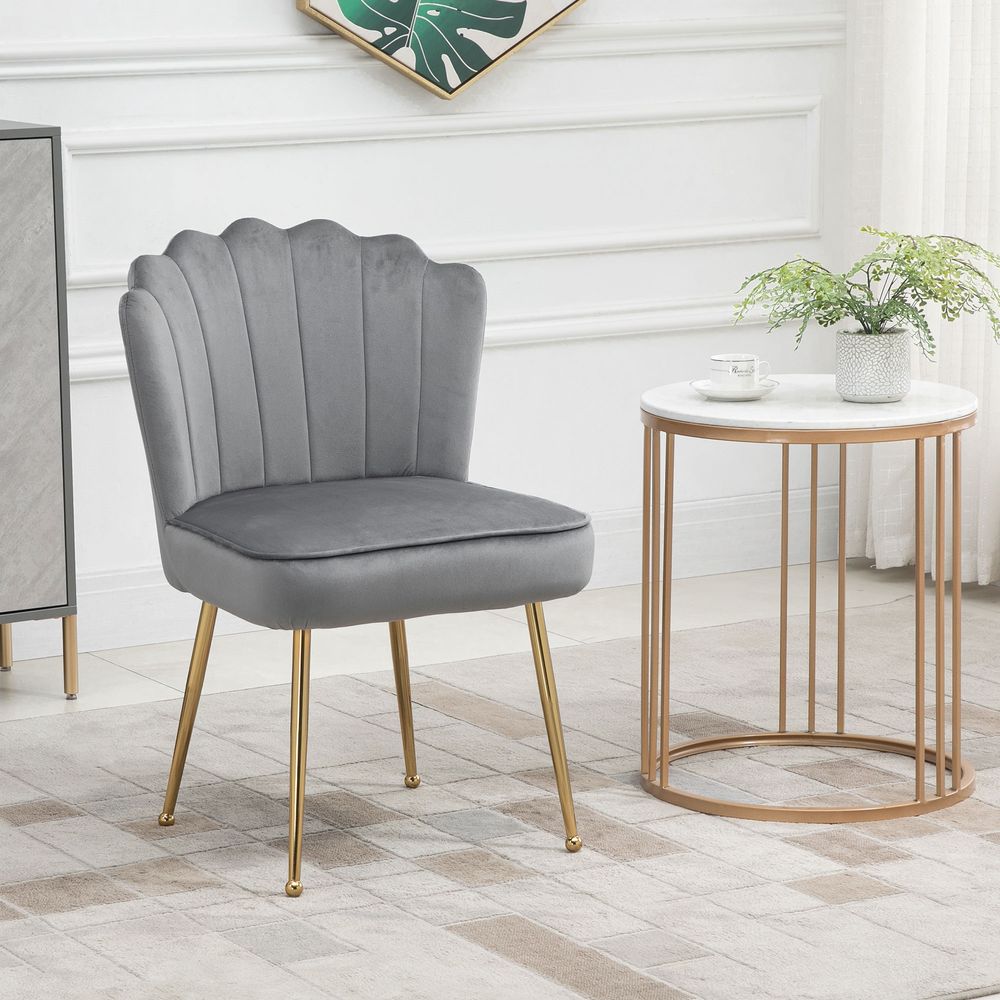 Velvet-Feel Shell Luxe Accent Chair Home Bedroom Lounge Metal Legs Grey - Accent Chair from HOMCOM