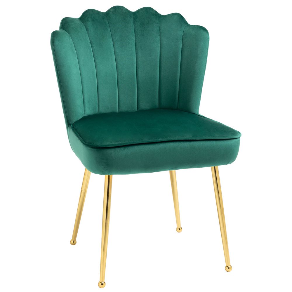 Velvet-Feel Shell Luxe Accent Chair Home Bedroom Lounge with Metal Legs Green - Accent Chair from HOMCOM