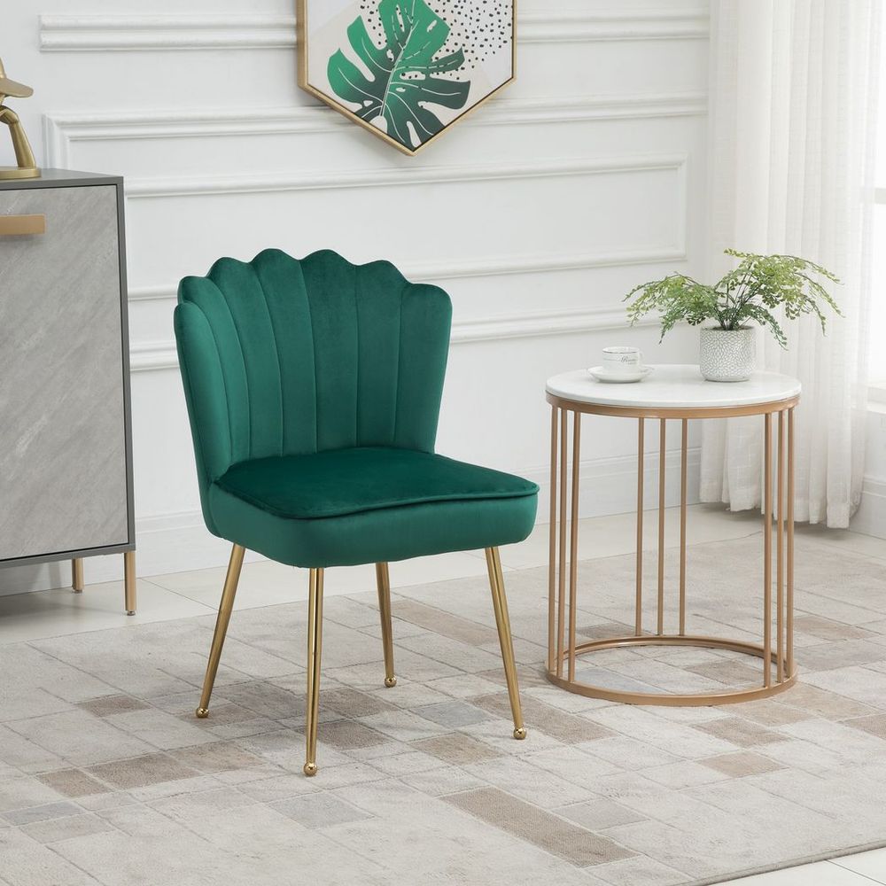 Velvet-Feel Shell Luxe Accent Chair Home Bedroom Lounge with Metal Legs Green - Accent Chair from HOMCOM