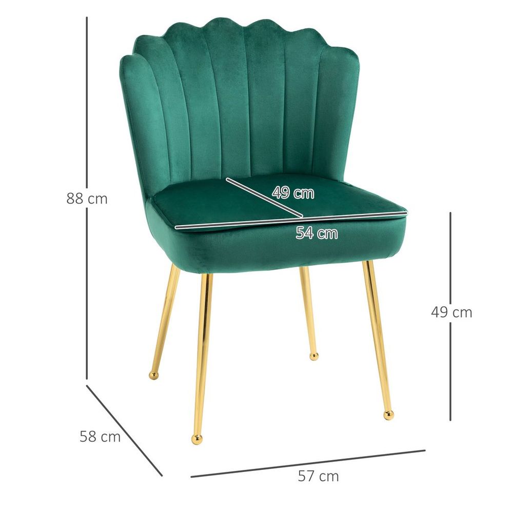 Velvet-Feel Shell Luxe Accent Chair Home Bedroom Lounge with Metal Legs Green - Accent Chair from HOMCOM