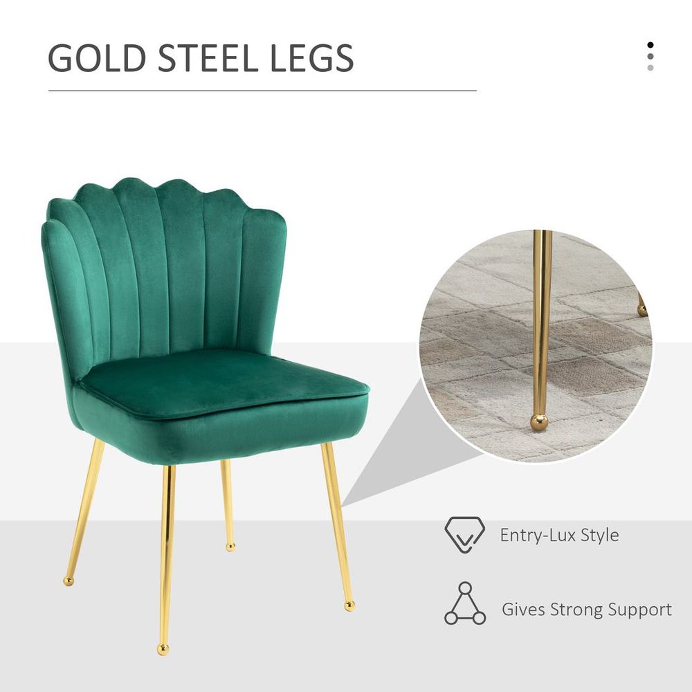 Velvet-Feel Shell Luxe Accent Chair Home Bedroom Lounge with Metal Legs Green - Accent Chair from HOMCOM